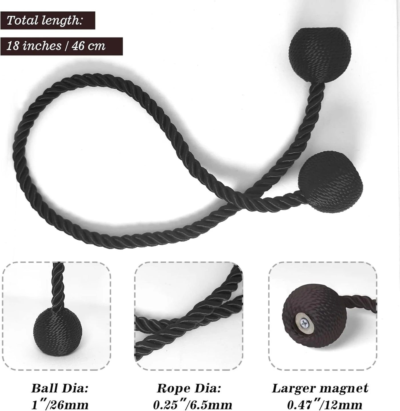 Magnetic Curtain Tiebacks Black 2pcs, Curtain Tiebacks Buckles